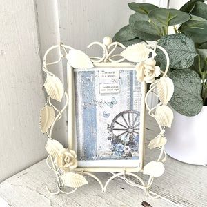 Blue Wheel Cottagecore Butterfly Farmhouse Vintage Frame Floral Leaf Metal Decor